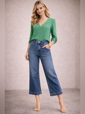 Anthro Pilcro Skipper Wide Leg Crop Jeans High Rise Distressed 27